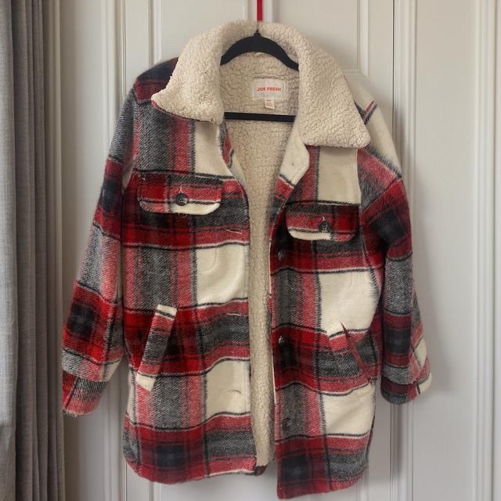 Joe Fresh Red and Black Plaid Jacket with Cream Lining